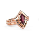 Classic Red Ruby Ring Set Rose Gold Women Wedding Jewelry - Genuine - Gemstone