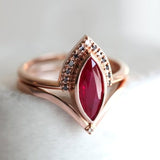 Classic Red Ruby Ring Set Rose Gold Women Wedding Jewelry - Genuine - Gemstone