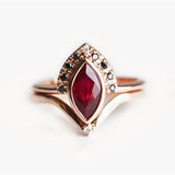 Classic Red Ruby Ring Set Rose Gold Women Wedding Jewelry - Genuine - Gemstone