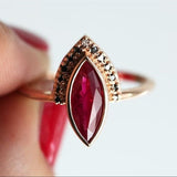 Classic Red Ruby Ring Set Rose Gold Women Wedding Jewelry - Genuine - Gemstone