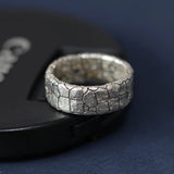 Cracked Stone Pattern Ring For Men 925 Silver Retro Male Jewelry - Genuine - Gemstone