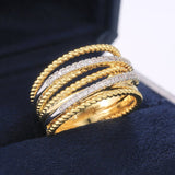 Cross Twist Twine Gold Ring Women Zircon Wedding Jewelry - Genuine - Gemstone