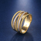 Cross Twist Twine Gold Ring Women Zircon Wedding Jewelry - Genuine - Gemstone