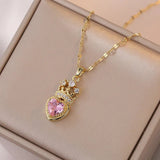 Crown Love Sparkling Pendant Necklace Inlaid Ladies Wedding Gift - Gemstone Gold