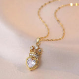 Crown Love Sparkling Pendant Necklace Inlaid Ladies Wedding Gift - Gemstone Gold