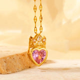 Crown Love Sparkling Pendant Necklace Inlaid Ladies Wedding Gift - Gemstone Gold