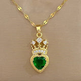 Crown Love Sparkling Pendant Necklace Inlaid Ladies Wedding Gift - Gemstone Gold