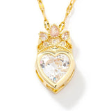 Crown Love Sparkling Pendant Necklace Inlaid Ladies Wedding Gift - Gemstone Gold