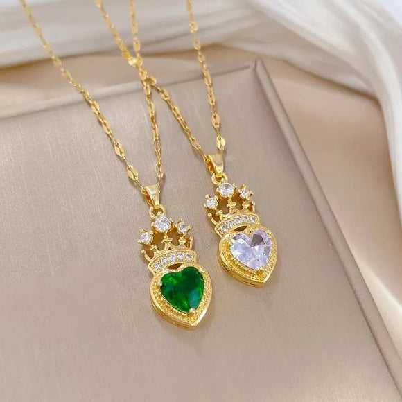 Crown Love Sparkling Pendant Necklace Inlaid Ladies Wedding Gift - Gemstone Gold