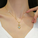 Crown Love Sparkling Pendant Necklace Inlaid Ladies Wedding Gift - Gemstone Gold
