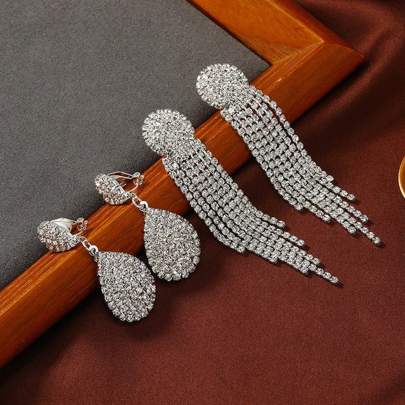 Crystal Water Drop Pendant Earrings Fine Women Bride Jewelry - Gemstone Gold