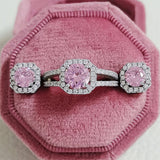 Cushion Pink Zircon Jewelry Set Ring Earrings Engagement For Women - Genuine - Gemstone