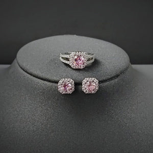 Cushion Pink Zircon Jewelry Set Ring Earrings Engagement For Women - Genuine - Gemstone