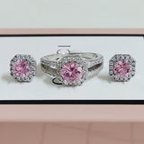 Cushion Pink Zircon Jewelry Set Ring Earrings Engagement For Women - Genuine - Gemstone