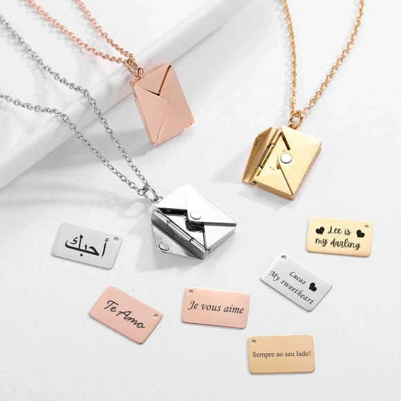 Customized Envelope Pendant Necklace Lover Couple Personalized Name Jewelry - Gemstone Gold