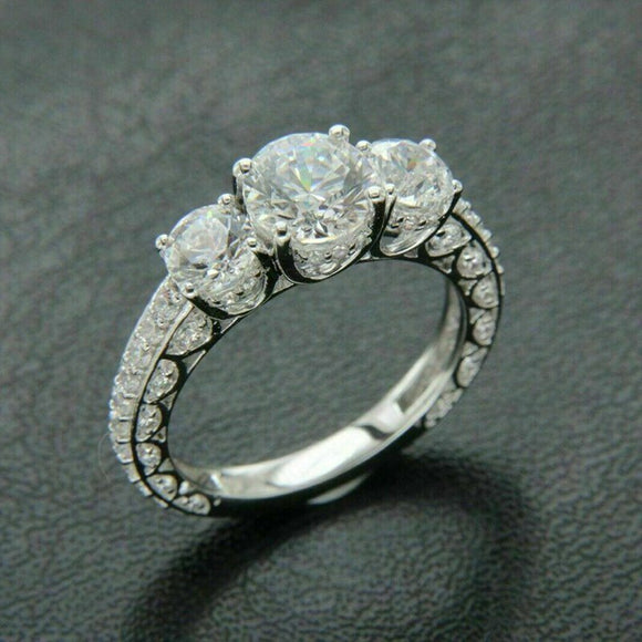 Dazzling Silver Engagement Ring Women Zircon Wedding Jewelry - Genuine - Gemstone