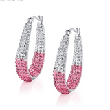 Double Rhinestone Big Circle Hoop Earrings Women Wedding Engagement Jewelry - Gemstone Gold