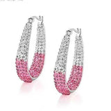 Double Rhinestone Big Circle Hoop Earrings Women Wedding Engagement Jewelry - Gemstone Gold
