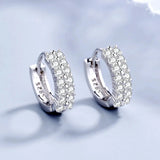 Double row crystal Round Earrings Stud 925 Sterling silver for women Jewelry - Gemstone Gold