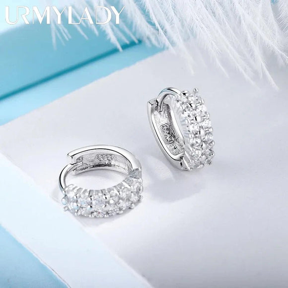 Double row crystal Round Earrings Stud 925 Sterling silver for women Jewelry - Gemstone Gold