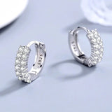 Double row crystal Round Earrings Stud 925 Sterling silver for women Jewelry - Gemstone Gold