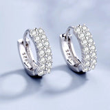 Double Row Zircon Round Stud Earrings Fashion Jewelry Silver Needle - Genuine - Gemstone