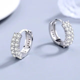 Double Row Zircon Round Stud Earrings Fashion Jewelry Silver Needle - Genuine - Gemstone