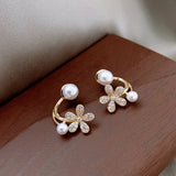 Elegant Inlaid Pearl Flower Earrings Zircon Gift For Women Jewelry - Genuine - Gemstone