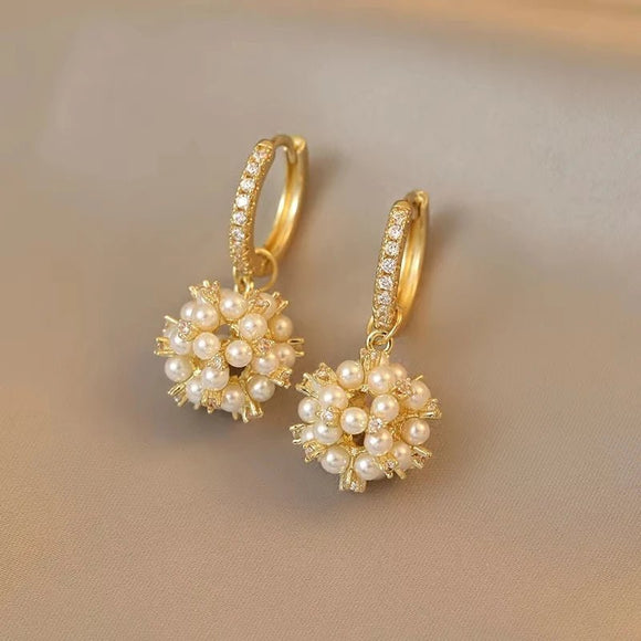 Elegant Pearl Ball Drop Earrings for Women Wedding party Jewelry Gifts - Gemstone Gold