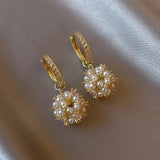 Elegant Pearl Ball Drop Earrings for Women Wedding party Jewelry Gifts - Gemstone Gold