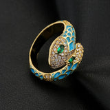 Enamel Expoxy Snake Rings For Women Zircon Party Jewelry Female - Gemstone Gold