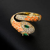 Enamel Expoxy Snake Rings For Women Zircon Party Jewelry Female - Gemstone Gold