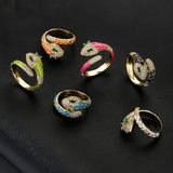Enamel Expoxy Snake Rings For Women Zircon Party Jewelry Female - Gemstone Gold