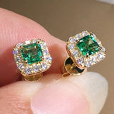 Eternity Green Emerald Stud Earrings for Women Gold Wedding Jewelry - Genuine - Gemstone