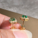 Eternity Green Emerald Stud Earrings for Women Gold Wedding Jewelry - Genuine - Gemstone