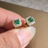 Eternity Green Emerald Stud Earrings for Women Gold Wedding Jewelry - Genuine - Gemstone