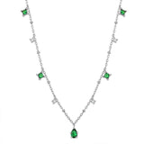 Exquisite Retro Emerald Gemstone Necklace Simple Silver Chain Jewelry - Genuine - Gemstone