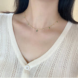 Exquisite Retro Emerald Gemstone Necklace Simple Silver Chain Jewelry - Genuine - Gemstone