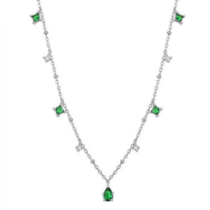 Exquisite Retro Emerald Gemstone Necklace Simple Silver Chain Jewelry - Genuine - Gemstone