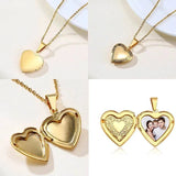 Family Image Name Necklaces Heart Locket Pendant Customize Picture Women Jewelry - Gemstone Gold