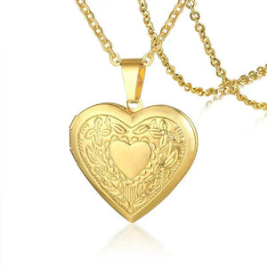 Family Image Name Necklaces Heart Locket Pendant Customize Picture Women Jewelry - Gemstone Gold