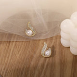 Flame Pearl Stud Earrings Women's Gold Ear Wedding Jewelry - Gemstone Gold