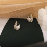 Flame Pearl Stud Earrings Women's Gold Ear Wedding Jewelry - Gemstone Gold