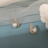 Flame Pearl Stud Earrings Women's Gold Ear Wedding Jewelry - Gemstone Gold