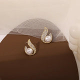 Flame Pearl Stud Earrings Women's Gold Ear Wedding Jewelry - Gemstone Gold