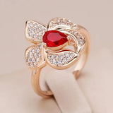 Flower Red Ruby Ring For Women Wedding Egagement Jewelry - Genuine - Gemstone