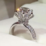 Flower Zircon Engagement Flower Ring for Women Wedding Jewelry - Genuine - Gemstone