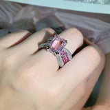 Four - claw Pink Gemstone Ring Women party birthday Jewelry - Genuine - Gemstone