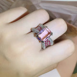 Four - claw Pink Gemstone Ring Women party birthday Jewelry - Genuine - Gemstone