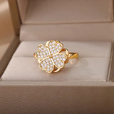 Four Leaf Clover Spinner Ring For Women Wedding Jewelry Gift - Gemstone Gold